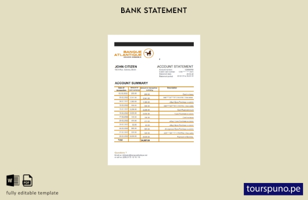 listo para imprimir plantilla de Excel de extracto bancario de Benin Banque Atla